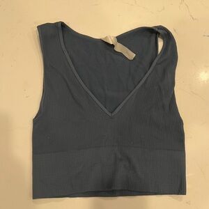 SHEIN Dark Gray Ribbed V-Neck Top